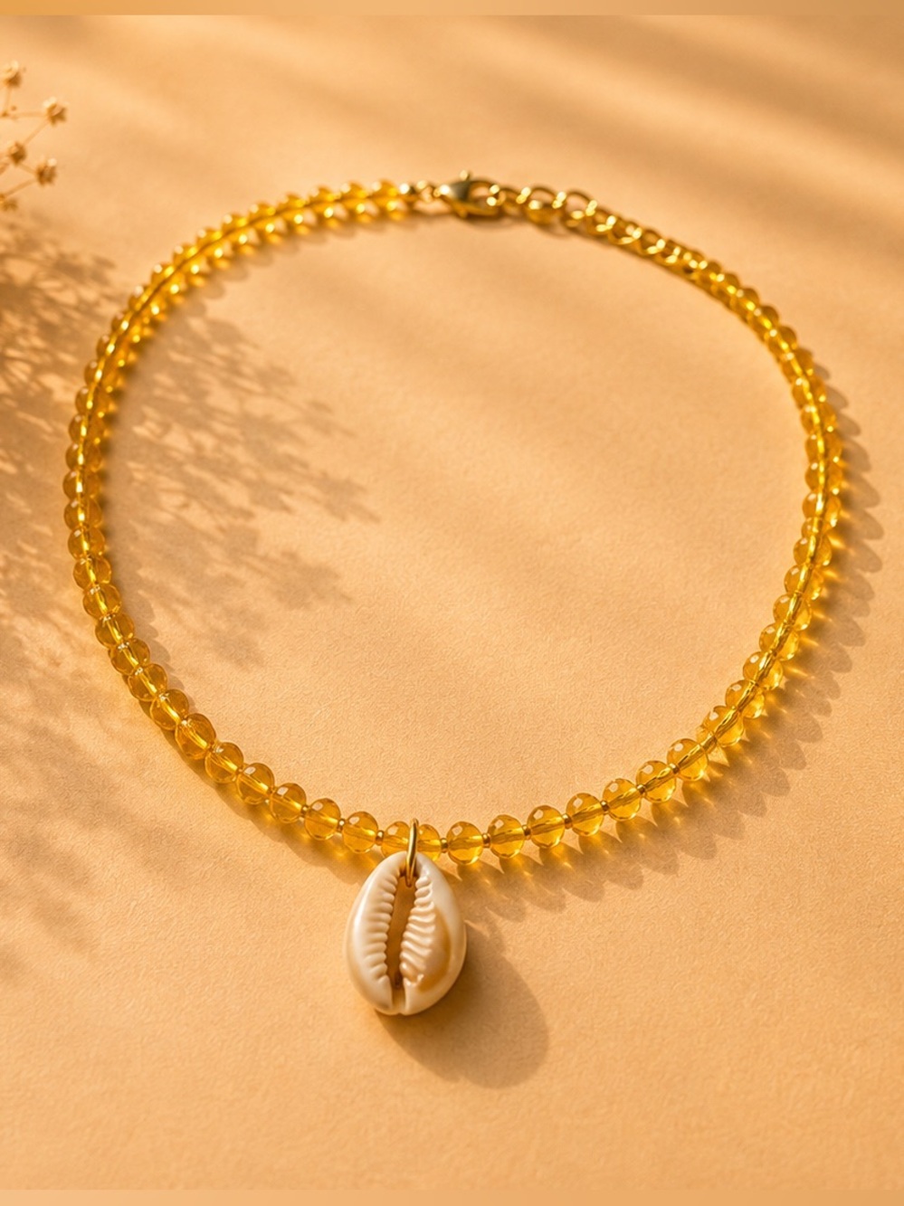 Yellow Beaded Shell Choker Necklace - Women Jewelry